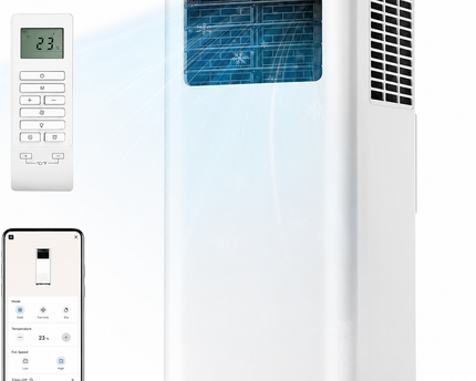 Climatiseur Mobile 7000 BTU (+ 20m²) 3-en-1 Écoénergétique Climatiseur Portable, Kit Fenêtre Inclus, Contrôle Via Appli Télécommande, Silencieux 48 dB, Minuterie 24 H, Idéal Pour Pièces Jusqu’à 20 m²